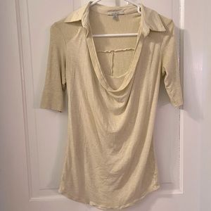 Anthropologie, Bordeaux designer, Pale Yellow short-sleeve drape top, size XS